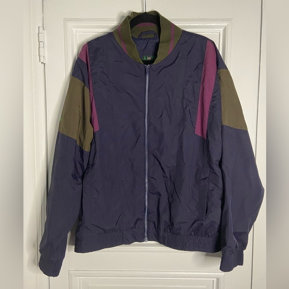 IZOD Vintage Navy Blue Army Green Nylon Windbreaker Lightweight Track Jacket